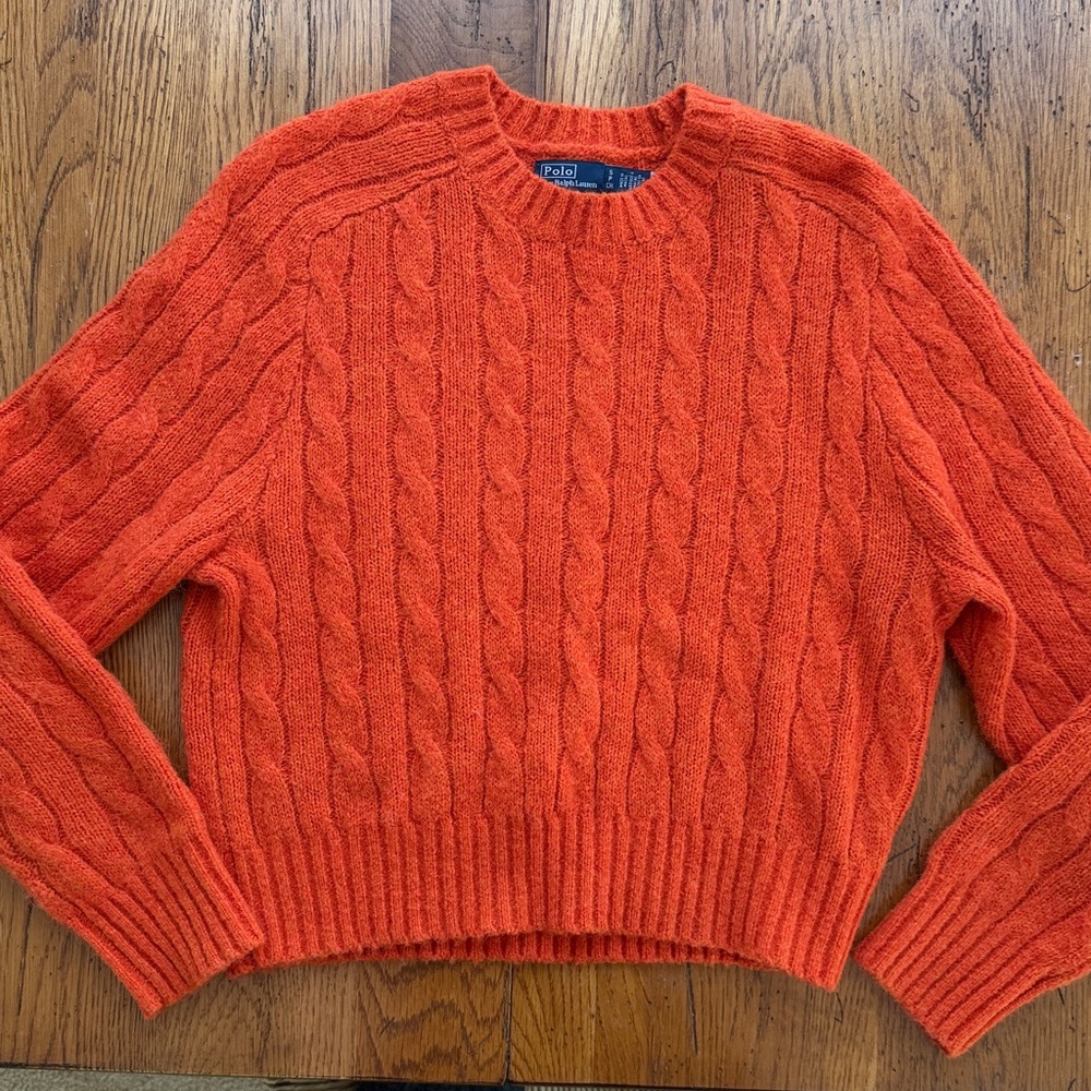 Polo Orange Wool Cable Knit Sweater